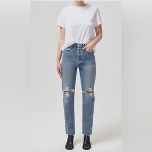 Agolde 90's Pinch High Rise Straight Leg Distressed Vintage Inspired Jean Sz 27
